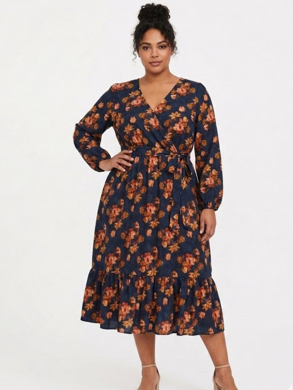 Devoted Floral Faux-Wrap Midi Dress - 1XL
